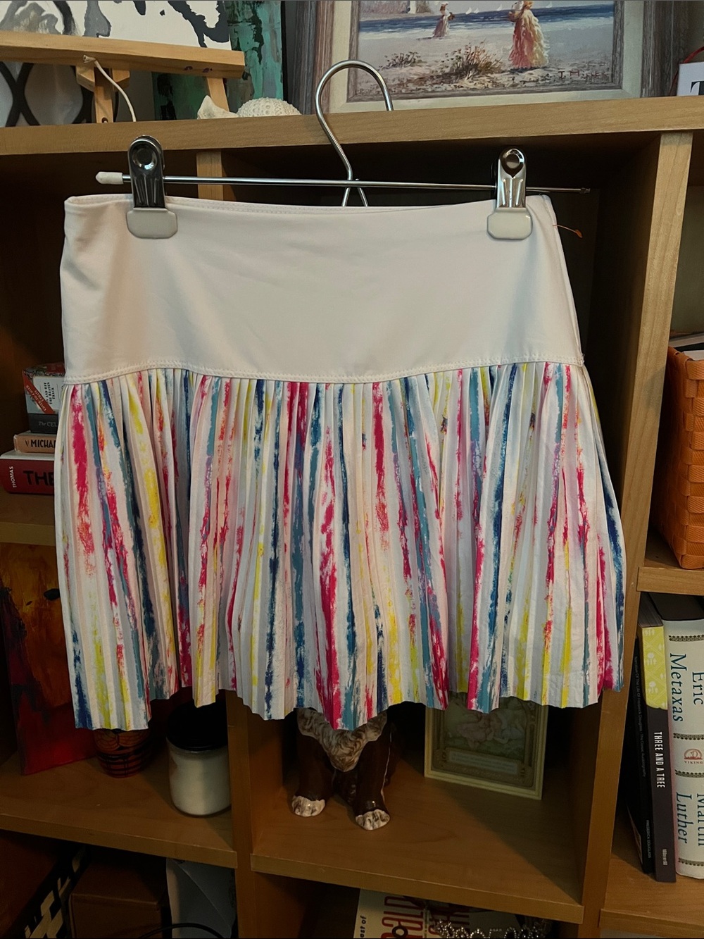 Lucky in Love White Skirt with Multicolor Vertical Paint Stripes
